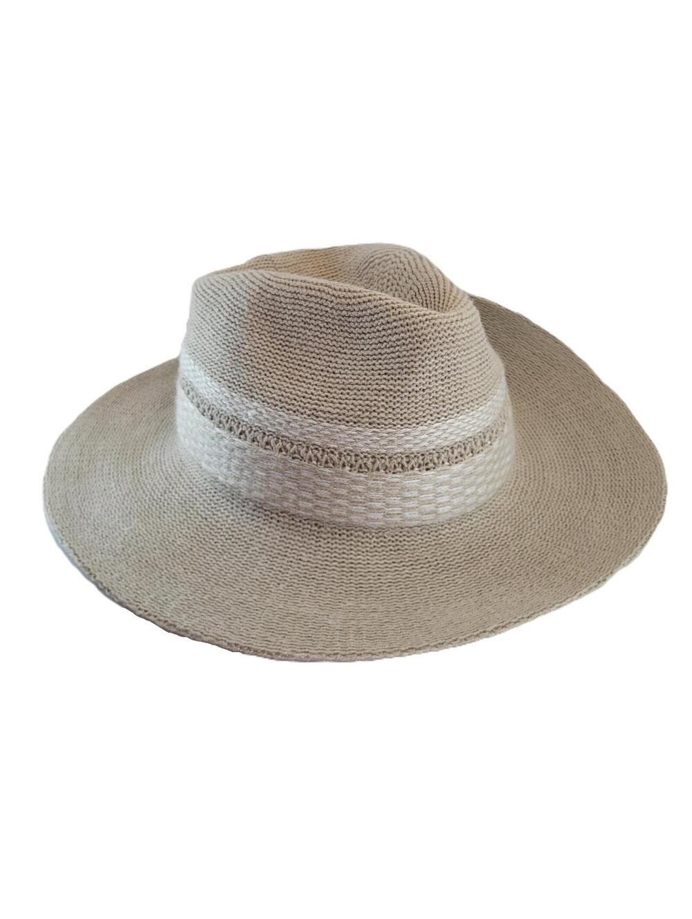 BCBG Generation Beige Soft Woven Fedora Wide Brim Packable